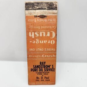 Vintage Matchcover Ray Sandstrom's Oil Service St Paul Minnesota Orange Crush